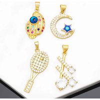 OCESRIO Trendy CZ Enamel Star Blue Eye Pendant for Necklace Copper Gold Plated Sea Snail Racket Jewelry Making Supplies pdtb092