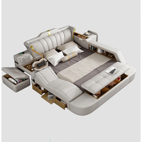 Tech Smart Bed 2 People with King Size Bed Frame Queen, Genuine Leather, Massage, USB, Bluetooth Speaker, and Safe By MINGDIBAO