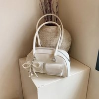 PU Solid Sewing Fashion Portable Shoulder Bags Pearl Bow Decoration High Capacity Hand Bags 2026 Hot Sale Youth Bags for Women