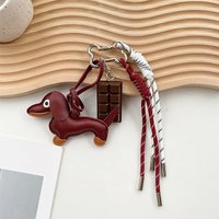PU Leather Creative Sausage Dog Pendant Wind Bag Charm Car Keychain Decorative Hanger Cute Animal Gift