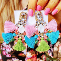 Big Earrings Rhinestone Dangle Drop Long Tassel Earings Boho India Earing For Women Fringe Female Wedding Jewelry Brincos Gifts