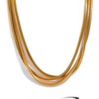 Yhpup Waterproof Stainless Steel Layered Adjustable Overlay Long Chain Necklace 18K Gold Plated Metal Trendy Fashion Jewelry
