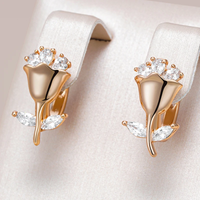 Kinel Hot Shiny Natural Zircon Flower Cute Earrings for Women 585 Rose Gold Color Trendy Vintage Jewelry Daily Party Accessories