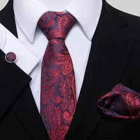 New Style Luxury Red Paisley Tie Pocket Squares Set Necktie For Man Clothing Accessories Wedding Gravtas Birthday Present