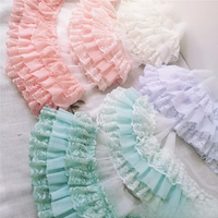 10CM Wide Three Layers Pleated Chiffon Lace Fabric Embroidered Ruffle Trim Ribbon Curtain Tassel Dress Hemline DIY Sewing Decor