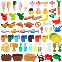 MOC City Food Building Blocks Mini Accessories Apple Fish Hot Dog Ice Cream Chicken Pizza Figures Bricks Kit Compatible Toy K041