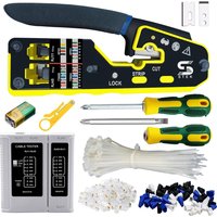 RJ45 All in One Pass Through Ethernet Crimping Tool for Cat5/Cat6/Cat7 & RJ11 Telephone Cable Cutter Tester Stripper Screwdriver