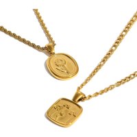 MamacitaSlay French Sunflower Mums Oval Square Pendant 18k Golden Chain Necklace Girls Beautiful Stainless Steel Women's Jewelry
