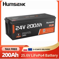 Akumulator litowy Humsienk 24V 200Ah LiFePO4, wbudowany BMS 250A, akumulator litowy do głębokiego rozładowywania 6000+ cykli z zabezpieczeniem przed niską temperaturą, maks. 5120Wh, do kamperów,