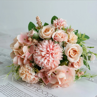 YO CHO Wedding Bouquet Artificial Silk Rose Peony Flower Bride Bouquet Pink Hydrangea Pompom Bud Vanilla Spike Wedding Supplies