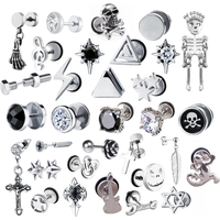 2023 Punk Stainless Surgical Steel Women Men's Stud Earrings Small Gothic Geometry Skeleton Rock Zircon Hip Hop Jewelry Earrings