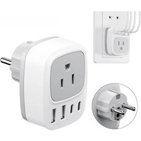 PUJIMAX 5 in 1 EU Travel Plug Travel Adapter Socket with 1 AC Outlet and 4 USB Charging Ports Wall Outlet Power Strip For Traver