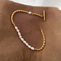 Stainless Steel Personality Design Baroque Pearl Beaded Bracelet for Women Luxury Gold Color Twist Chain Jewelry Gift Colorfast