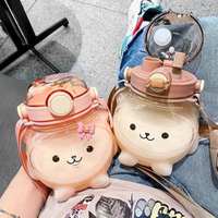Summer Cute Little Bear Large Capacity Children's Plastic Water Bottle with Straw Little Bear Straw Cup