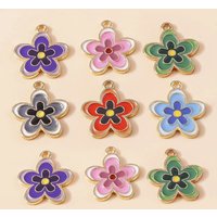 Leslie 10pcs Cute Pendants Enamel Colorful Petal Flowers Charms For Necklace Bracelet Handmade DIY Jewelry Making Accessories