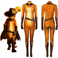 Adult Kids Puss Costume Cat in Boots Cosplay Bodysuit Onesie Unisex Puss Jumpsuit Cloak Halloween Outfits