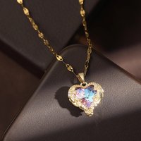 UILZ Romance Heart Stainless Steel Cubic Zirconia Necklaces For Women Gold Color Shiny Crystal Necklace Party Daily Jewelry