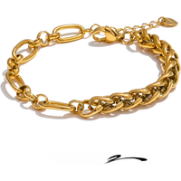 Yhpup Fashion Stainless Steel Metal Chain Statement Bracelet Bangle 18K Gold Waterproof Plated Jewelry Bijoux Femme