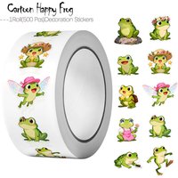 1Roll(500Pcs)10 Irregular Cartoon Happy Frogs Stickers Art Craft Decoration Graffiti Seal Gift Scrapbook Labels