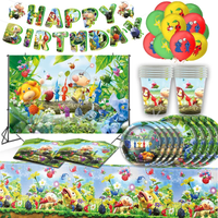 Pikmin Birthday Party Decorations Switch Gamepad Party Favors Backpack Disposable Party Tableware Tablecloths Plates Baby Shower