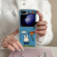 Cute Blue Sky Kite Miffy Rabbit PU Leather Magnetic Phone Case For Samsung Galaxy Z Flip 7/6/5/4 Foldable Girly Full Protective