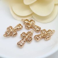 (602)6PCS 13x24MM 24K Champagne Gold Color Plated Brass Hollow Cross Charms Pendants High Quality Diy Jewelry Accessories