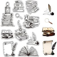1Sheet Books Clear Stamps Magnifying Glass Quill Reusable Retro Transparent Silicone Stamp Seals for Scrapbooking Photo Album