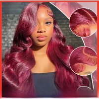 30 Inch 99j Burgundy Body Wave Lace Front Human Hair Wig Colored Glueless Hair Wigs For Women Red 13x4 13x6 Hd Lace Frontal Wig