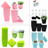 10 PCS Gardening Mini Colorful Multi Square Nursery Flower Pots Succulent Green Plants Plant Pot With Tray Home Decoration