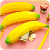 Novelty Funny Silicone Portable Yellow Banana Coin Purses Multifunction Pencil Case Purse Bag Wallet Key Bag Pouch