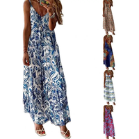 Sexy Slim Dress Positioning Print V Neck Women Sleeveless Spaghetti Strap Dress for Dating Vintage Ladies Party Dresses roupas