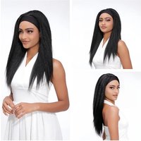 Lydia Long Kinky Straight Headband Synthetic Hair Wigs For African American Women Color 1B# Black 18-22 Inch Kanekalon Afro Wig