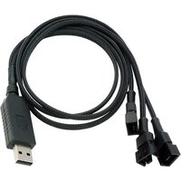 12V Step-Up USB Fan Power Adapter Cable, 1 to 2, 1 to 3 Black Sleeved - Full Fan Speed Adapter for 3-Pin/4-Pin PC Cooling Fans