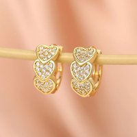 Huitan Gold Color Heart Hoop Earrings Full Paved Dazzling CZ Dainty Exquisite Women's Ear Earrings Bridal Wedding Love Jewelry