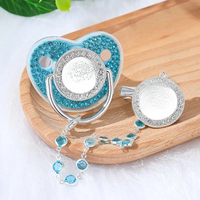 Blue Zircon Baby Pacifier Clip 26 Letters Newborn Personalized Luxury Pacifiers Holder Silicone Infant Teether Nipple Bpa Free