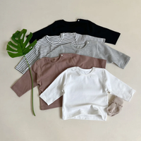 2025 Autumn New Baby Long Sleeve T Shirt Cotton Boy Striped Bottoming Tops Girl Solid Simple Casual Pullover Infant Clothes