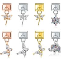 Hapiship 2023 New Fashion Colour CZ Elephant Dragonfly Charm Italian Link Fit DIY 9mm Stainless Steel Bracelet DIY Jewelry DJ600