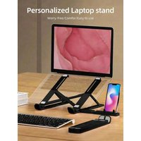 1-pack Black Foldable Portable Laptop Tablet Phone Stand with Extended Phone Holder Adjustable Cooling Stand