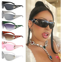 AliExpress NONE Rimless Y2K Sunglasses for Women and Men Star Wrap Around Sun Glasses Trendy Cool Black Sunglasses Fashion Shades for Outdoor
