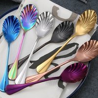 Shell Shape Stainless Steel Spoon with Long Handle Restaurant Dessert Spoon Ice Cream Scoops Kitchen Accessories Tiny Spoon