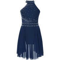 Girls Glitter Figure Skating Dress Sleeveless Ballet Leotard Bodysuit Rhinestone Lyrical Modern Competition Costume Gymnastics