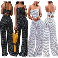 Women Jumpsuits Overalls High Waist Dot Wide Leg Pants High Street Casual Flat Sexy Backless Wrapping Breast 2023 Autumn