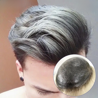 Ombre Microskin Male Hair Prosthesis 0.08MM Double Knotted Men's Capillary Prothesis Toupee Men Wigs For Man 100% Human Hair