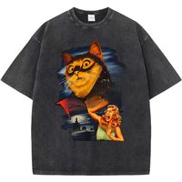 The Return Of Vampurr Cat Washed Retro Men T-Shirt Oversize Tshirt Breathable Loose Short Sleeve Tee Clothes Cotton Tops Couple