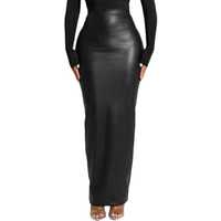 Stigende Women Sexy Pu Leather Full Zipper Long Skirt High Split Black Faux Leather Slim Fit Maxi Skirt