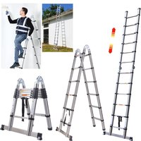 Telescopic Ladder 3.8 Meters Stainless Steel Folding Ladder with Stabilizer Bar, 1.9m+1.9m Multi Purpose Extension Loft Ladder, 12 Steps, A Frame Extendable Ladder, Adjustable Height & Anti-Slip image 3
