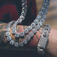 Men Women Bling 13mm Square Cuban Link Chain Necklace Iced Out Micro Pave Crystal Tennis Chain Choker Necklaces Fashion Jewelry