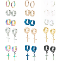 1 Pair/15 Pairs Hypoallergenic Stainless Steel Unisex Punk Hoop Stud Earrings Hinged Cross Dangle Earrings Set for Women Men