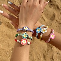 Bohemian Polymer Clay Plumeria Flower Braided Rope Bracelet for Women Colorful Woven Wrist Chain Travel Beach Party Jewelry Gift
