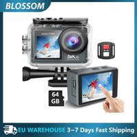 Kamera sportowa Blossom 5K HD 1080P z podwójnym ekranem, szerokokątna, wodoodporna, z pilotem WiFi i funkcją nagrywania wideo.